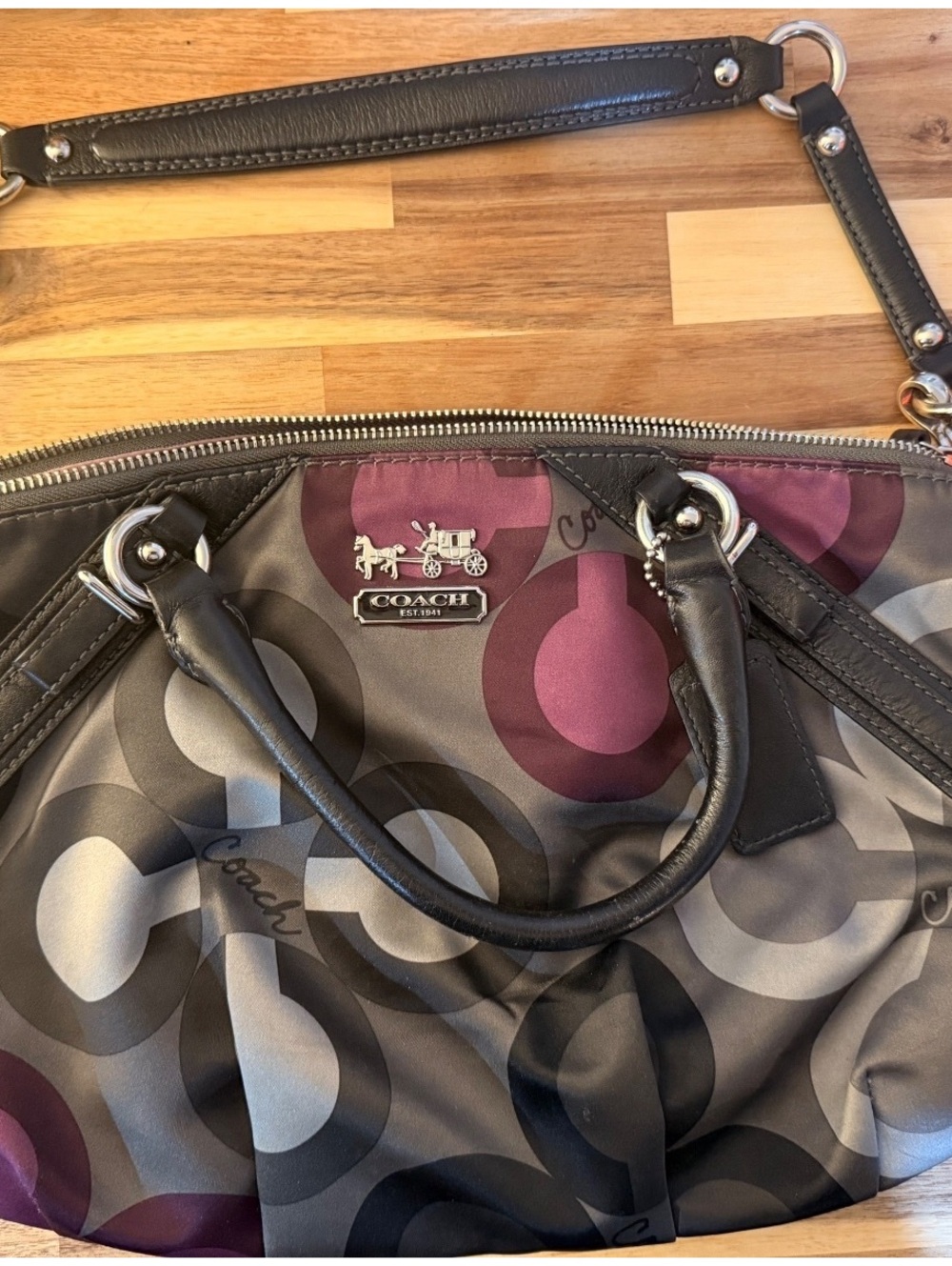 Coach Women's Signature Print Satchel Bag with Leather Trim